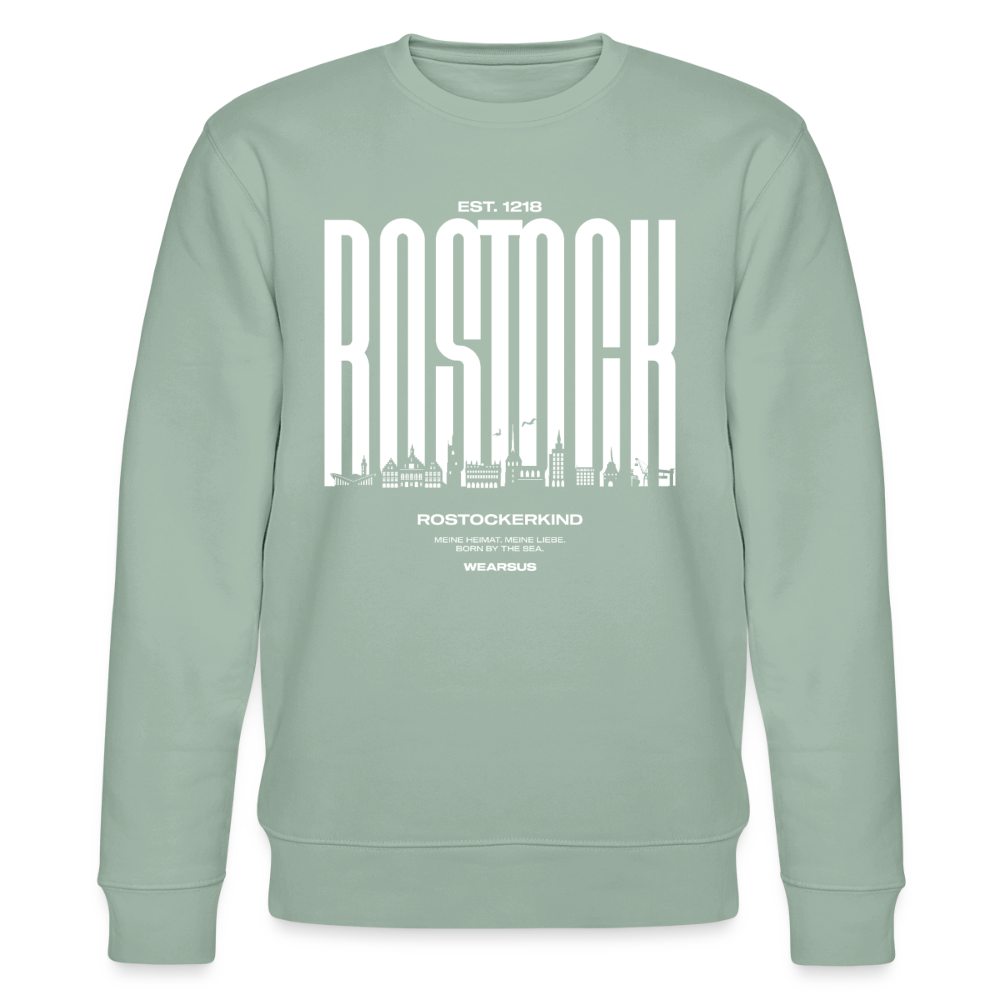 Rostock 'Rostockerkind' Bio Sweatshirt Unisex Front Print weiß - Helles Graugrün