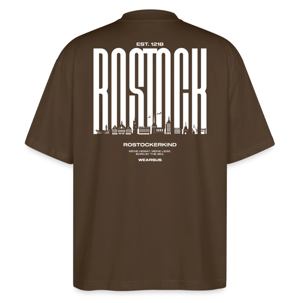 Rostock 'Rostockerkind' Bio Oversized T-Shirt Unisex Back Print Farbe - Dunkelbraun