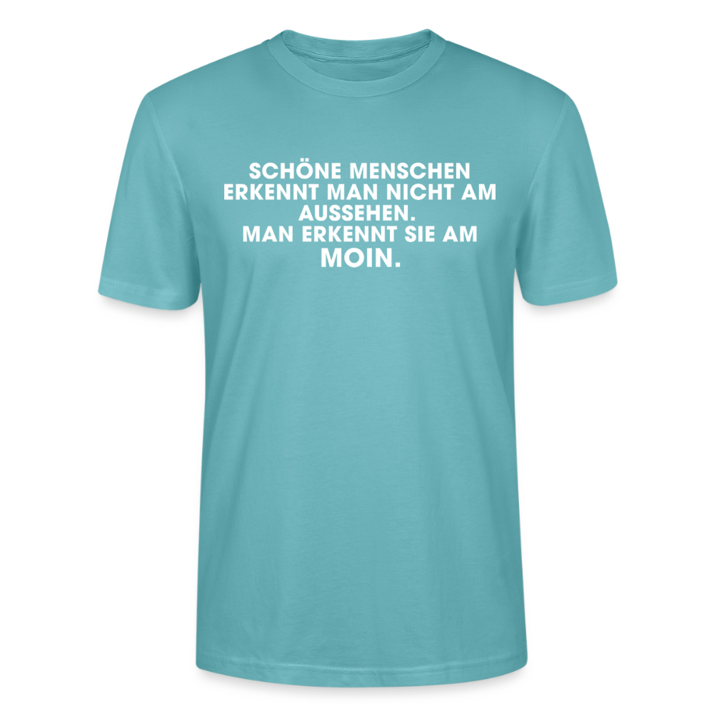 Unisex Sprüche T-Shirt 'Schöne Menschen erkennt man am Moin' Fun Shirt - Pastelltürkis