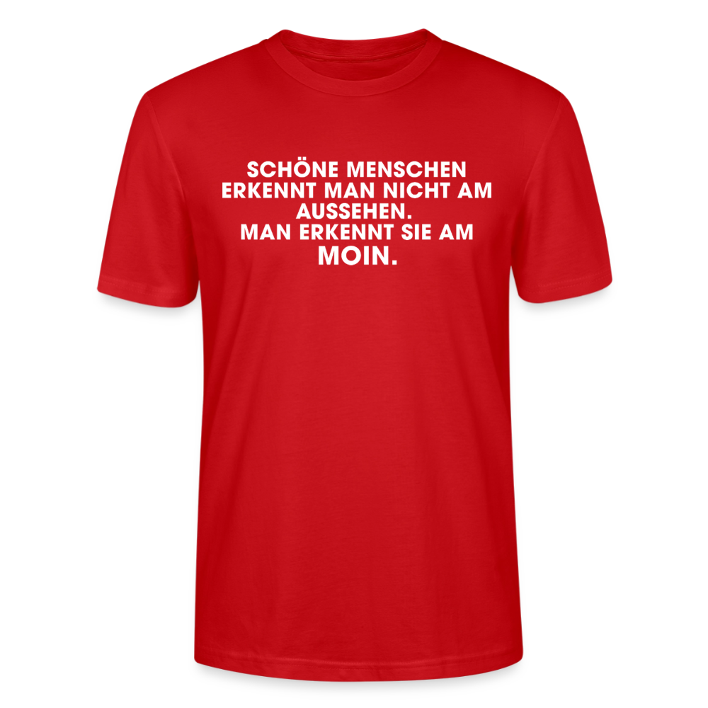 Unisex Sprüche T-Shirt 'Schöne Menschen erkennt man am Moin' Fun Shirt - Rot