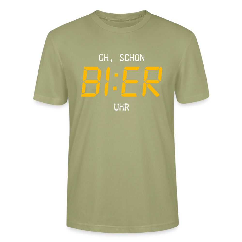 Unisex Sprüche T-Shirt 'Oh, schon Bier Uhr' - Nebelgrün