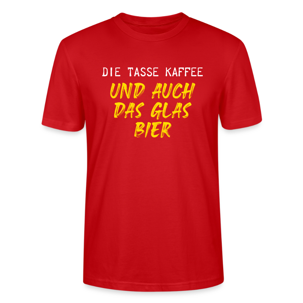 Unisex Sprüche T-Shirt 'Die Tasse Kaffee und auch das Glas Bier' - Rot