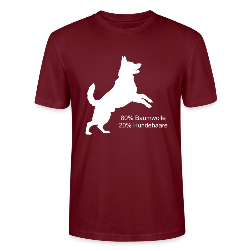 Unisex Sprüche T-Shirt '80% Baumwolle. 20% Hundehaare.' - Burgunderrot