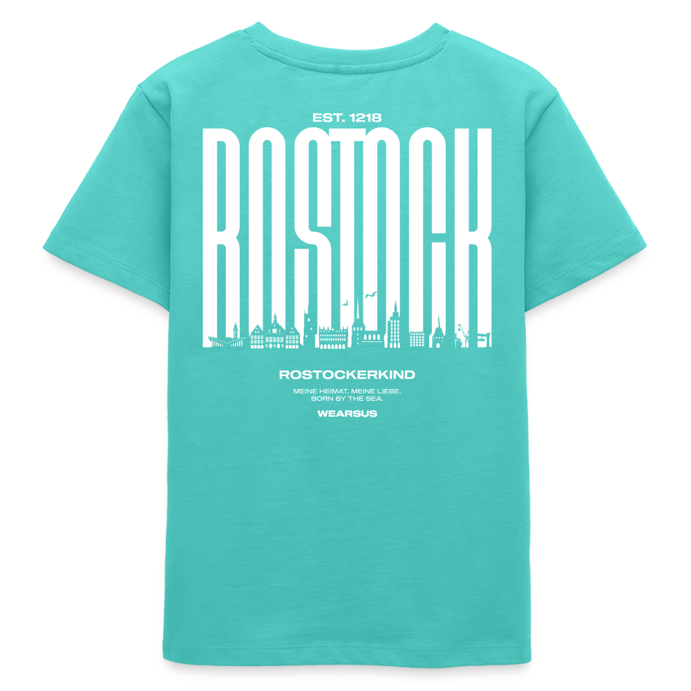 Rostock 'Rostockerkind' Bio T-Shirt Kinder 9-13 Jahre Back Print Farbe - Poolblau