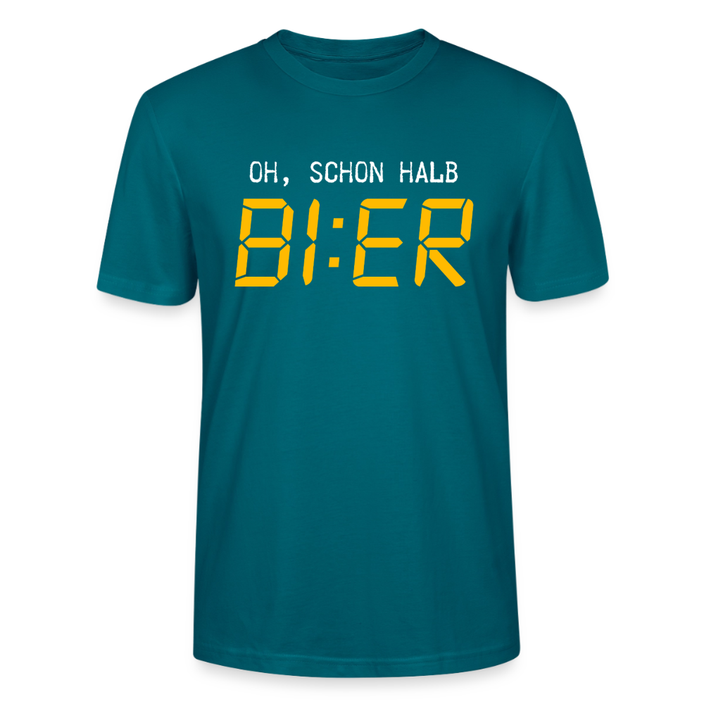 Unisex Sprüche T-Shirt 'Oh, schon halb Bier' - Ozeanblau