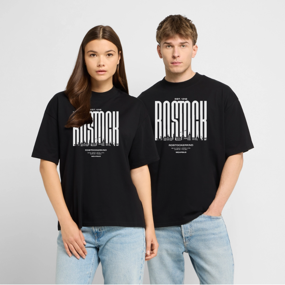 Rostock 'Rostockerkind' Bio Oversized T-Shirt Unisex Front Print Farbe - Schwarz