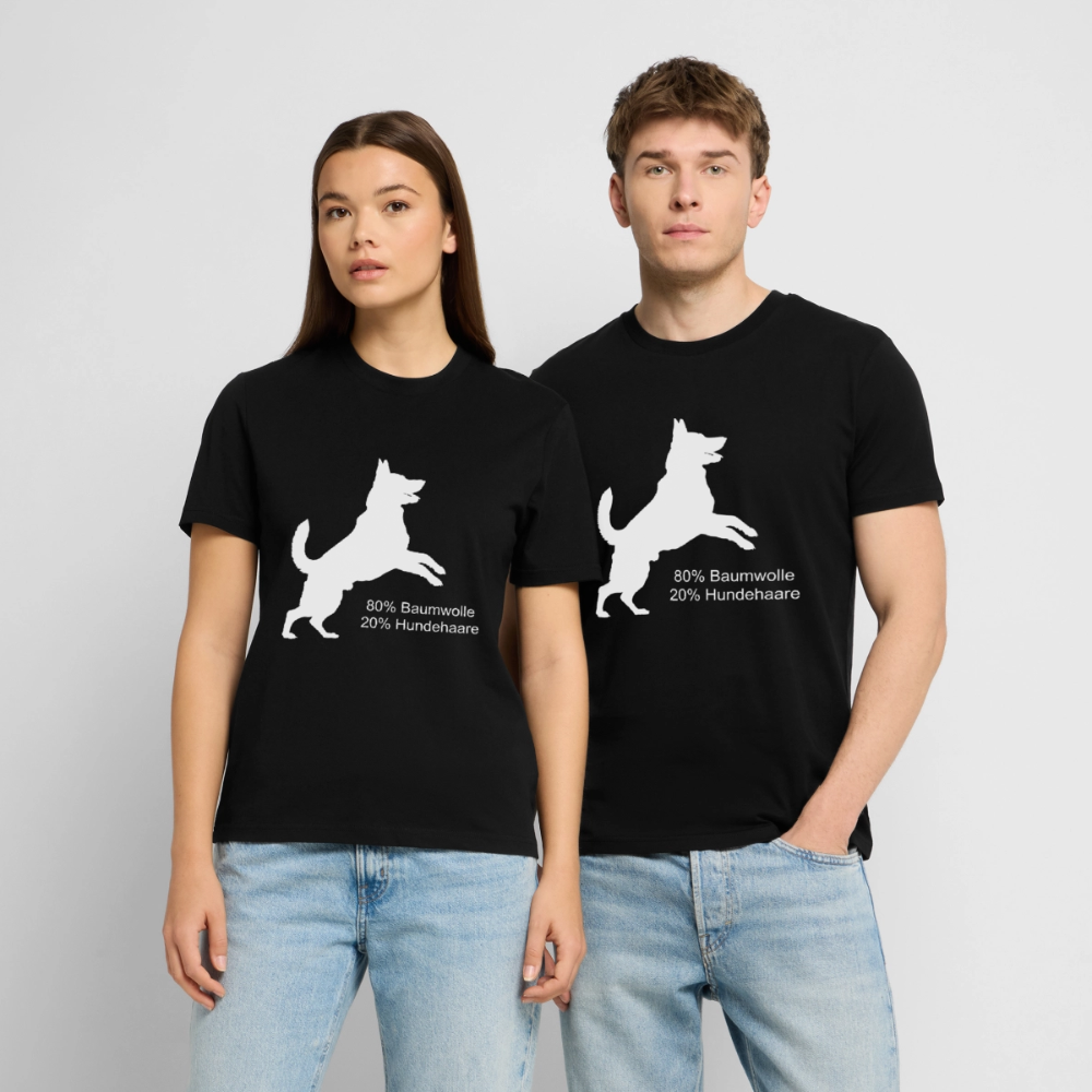 Unisex Sprüche T-Shirt '80% Baumwolle. 20% Hundehaare.' - Schwarz