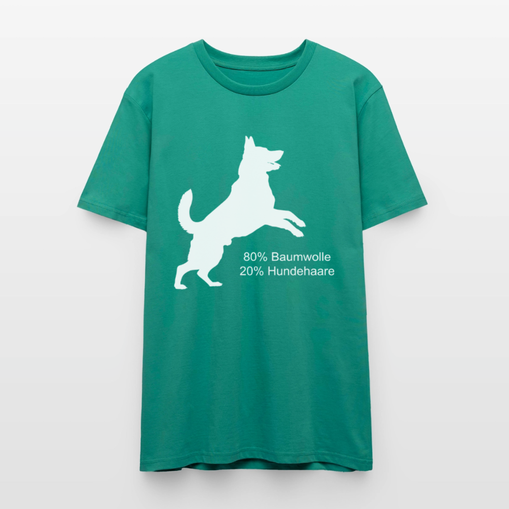 Unisex Sprüche T-Shirt '80% Baumwolle. 20% Hundehaare.' - Blaugrün