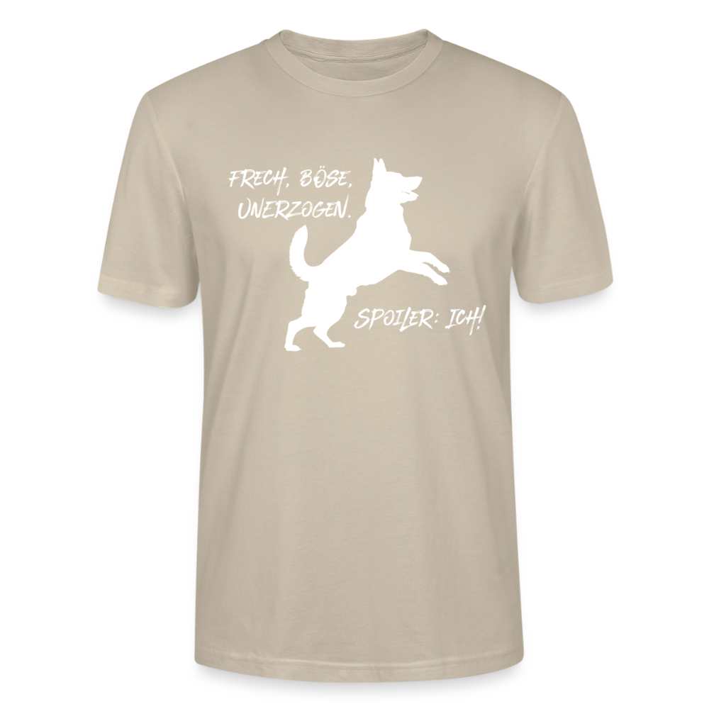 Unisex Sprüche T-Shirt 'Frech, böse, unerzogen. Spoiler: Ich!' - Beige