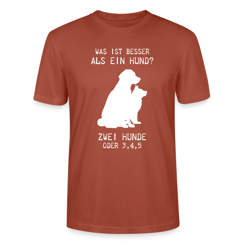 Unisex Sprüche T-Shirt 'Was ist besser als ein Hund? Zwei Hunde oder 3,4,5' - Terrakotta