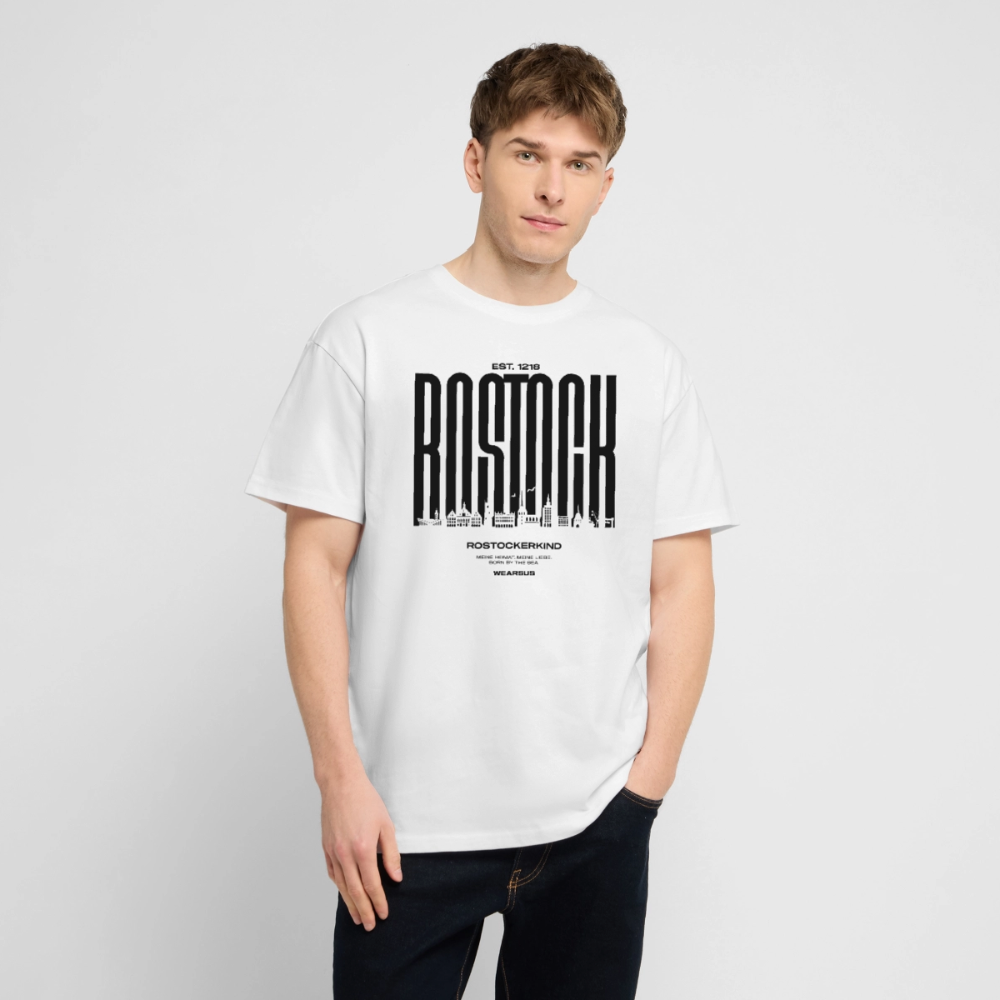 Rostock 'Rostockerkind' Bio Oversized T-Shirt Unisex Front Print weiß - Weiß