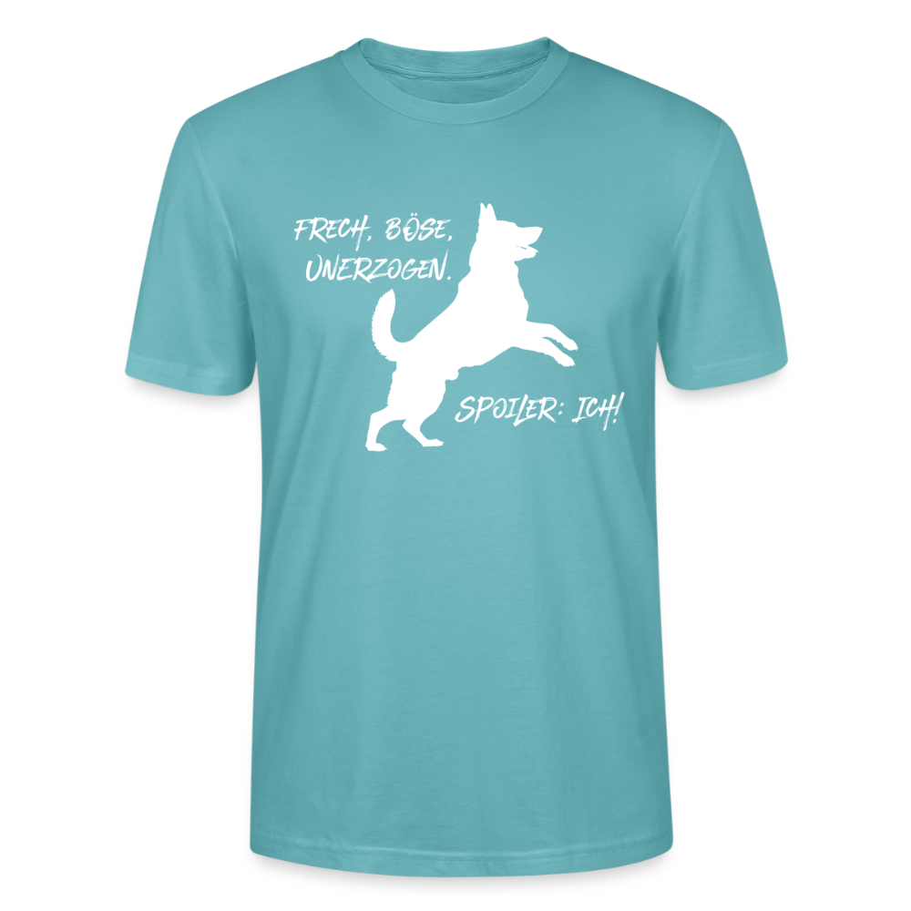 Unisex Sprüche T-Shirt 'Frech, böse, unerzogen. Spoiler: Ich!' - Pastelltürkis