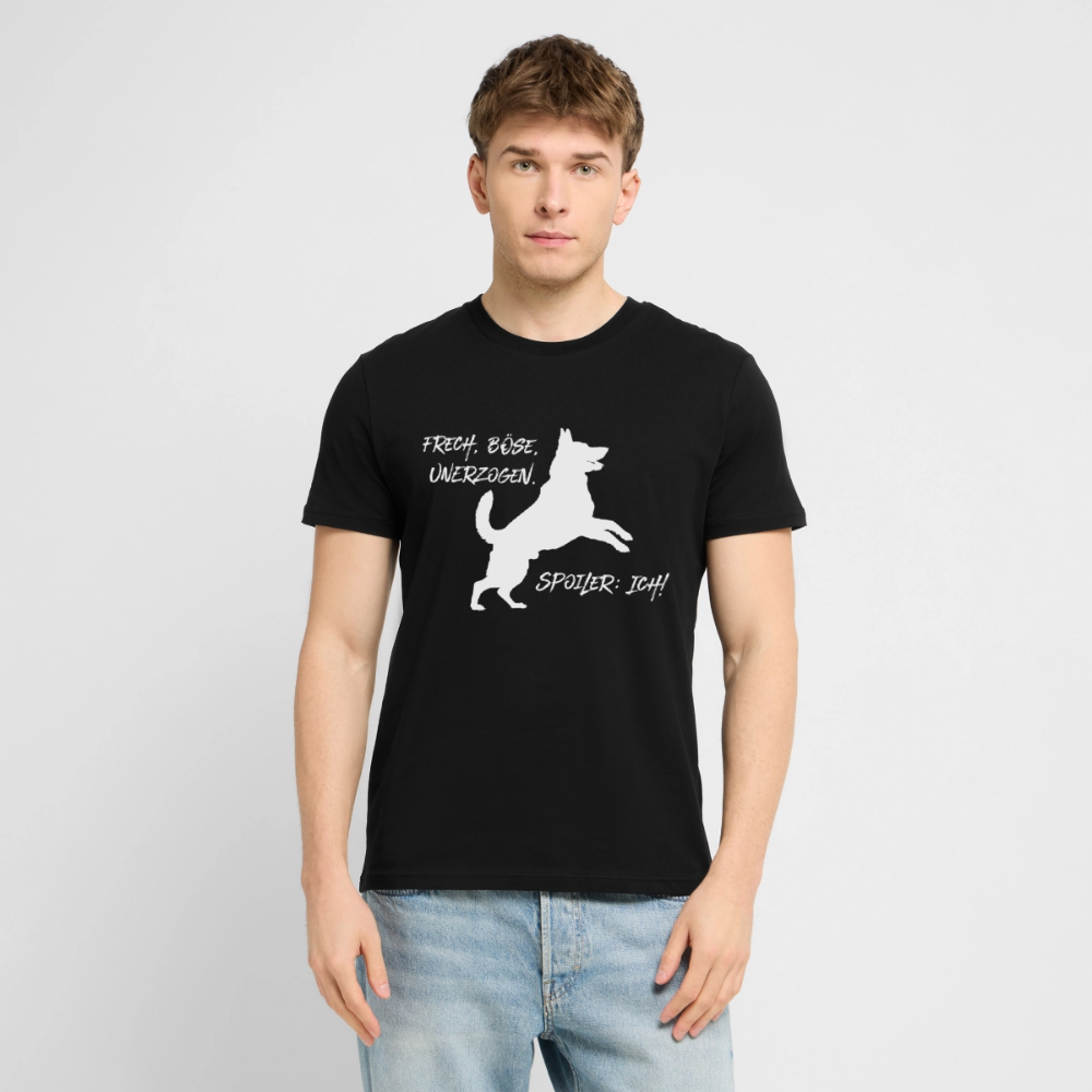 Unisex Sprüche T-Shirt 'Frech, böse, unerzogen. Spoiler: Ich!' - Schwarz