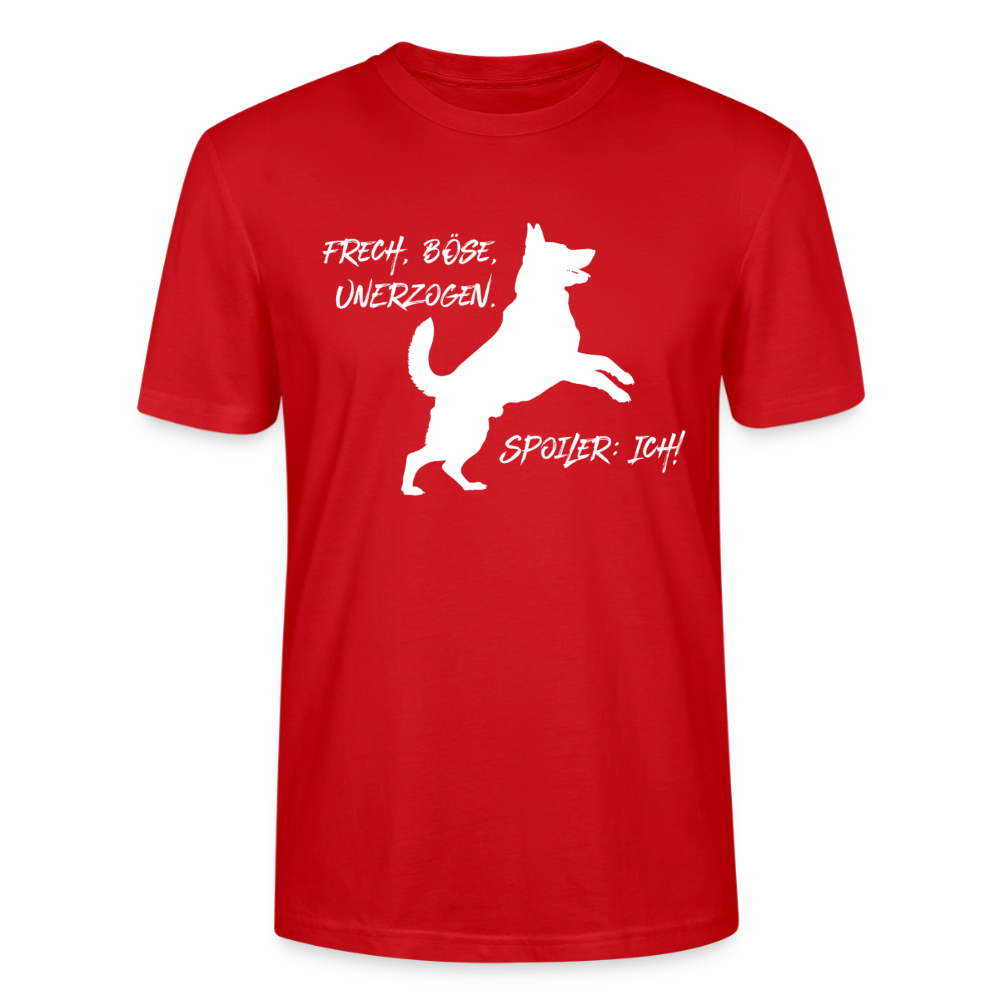 Unisex Sprüche T-Shirt 'Frech, böse, unerzogen. Spoiler: Ich!' - Rot