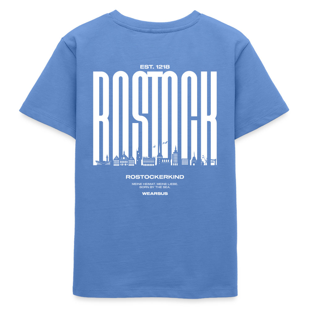 Rostock 'Rostockerkind' Bio T-Shirt Kinder 9-13 Jahre Back Print Farbe - Blau