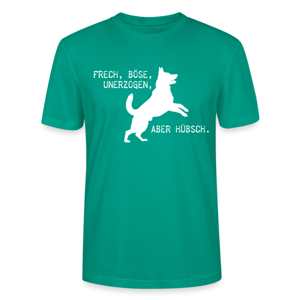 Unisex Sprüche T-Shirt 'Frech, böse, unerzogen, aber hübsch.' - Blaugrün