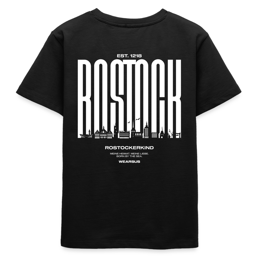 Rostock 'Rostockerkind' Bio T-Shirt Kinder 9-13 Jahre Back Print Farbe - Schwarz