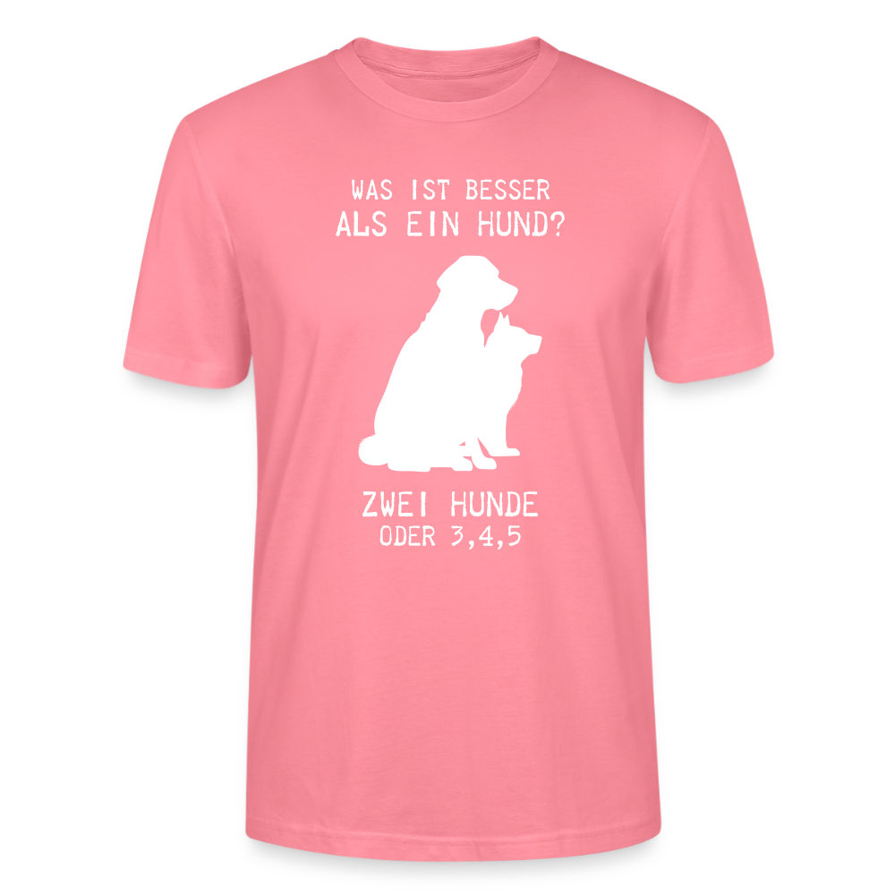 Unisex Sprüche T-Shirt 'Was ist besser als ein Hund? Zwei Hunde oder 3,4,5' - Pink 