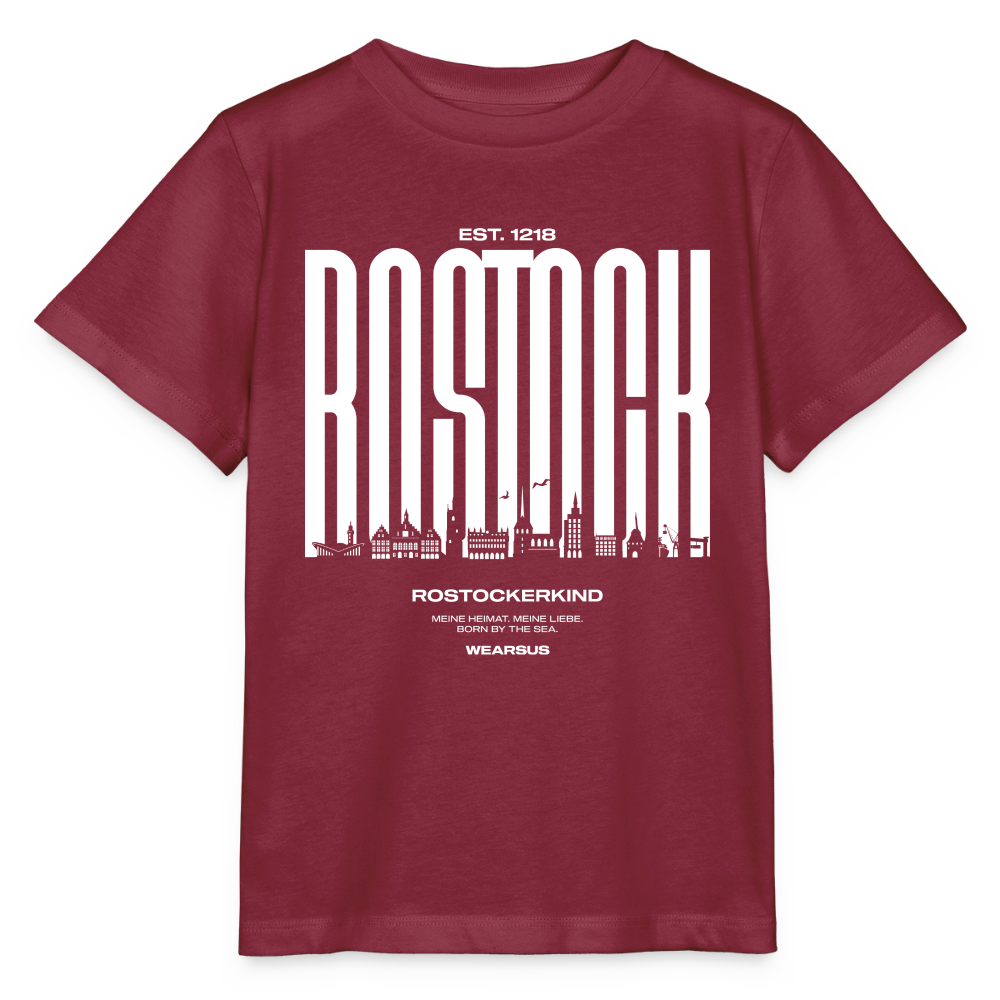 Rostock 'Rostockerkind' Bio T-Shirt Kinder 3-8 Jahre Front Print Farbe - Burgunderrot