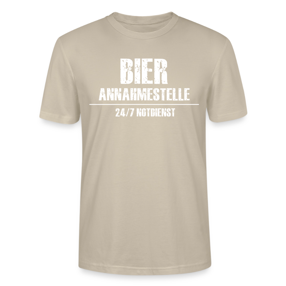 Unisex Sprüche T-Shirt 'Bier Annahmestelle 24/7 Notdienst' - Beige