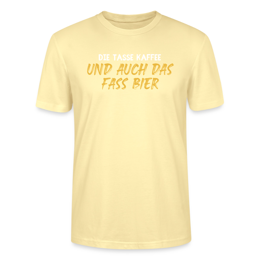 Unisex Sprüche T-Shirt 'Die Tasse Kaffee und auch das Fass Bier' - Creme