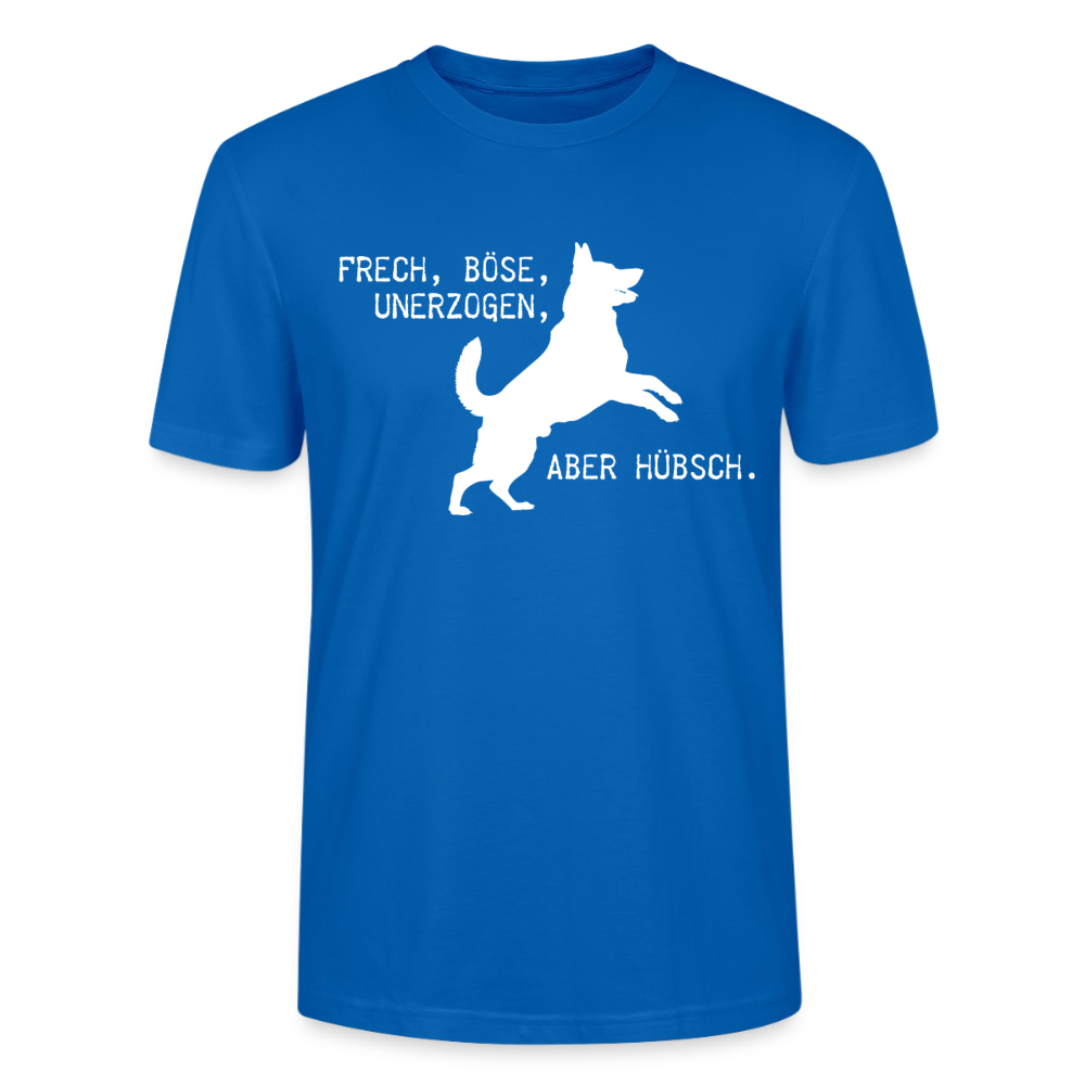 Unisex Sprüche T-Shirt 'Frech, böse, unerzogen, aber hübsch.' - Pfauenblau