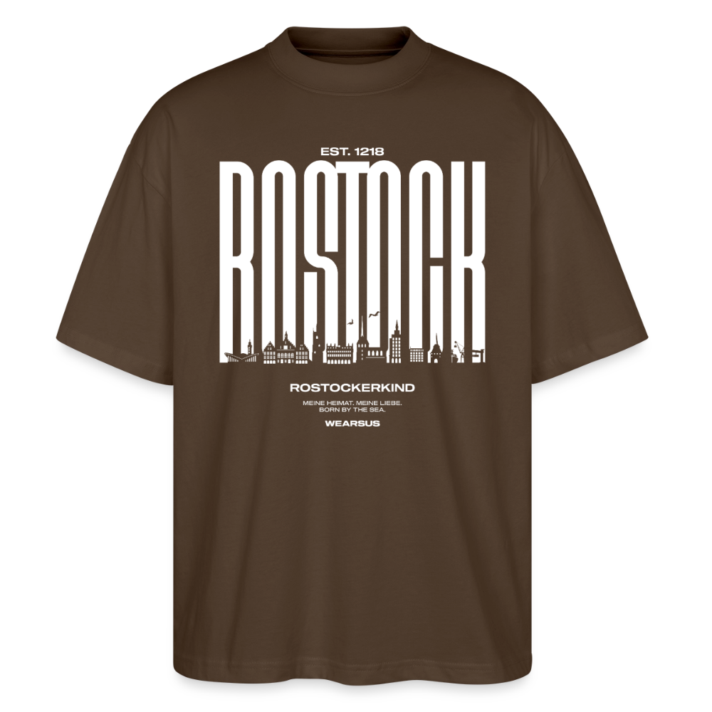 Rostock 'Rostockerkind' Bio Oversized T-Shirt Unisex Front Print Farbe - Dunkelbraun