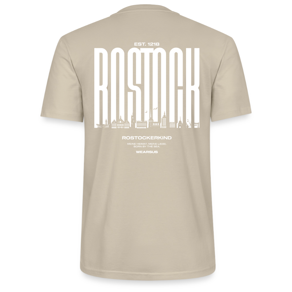 Rostock 'Rostockerkind' Bio T-Shirt Unisex Back Print Farbe - Beige