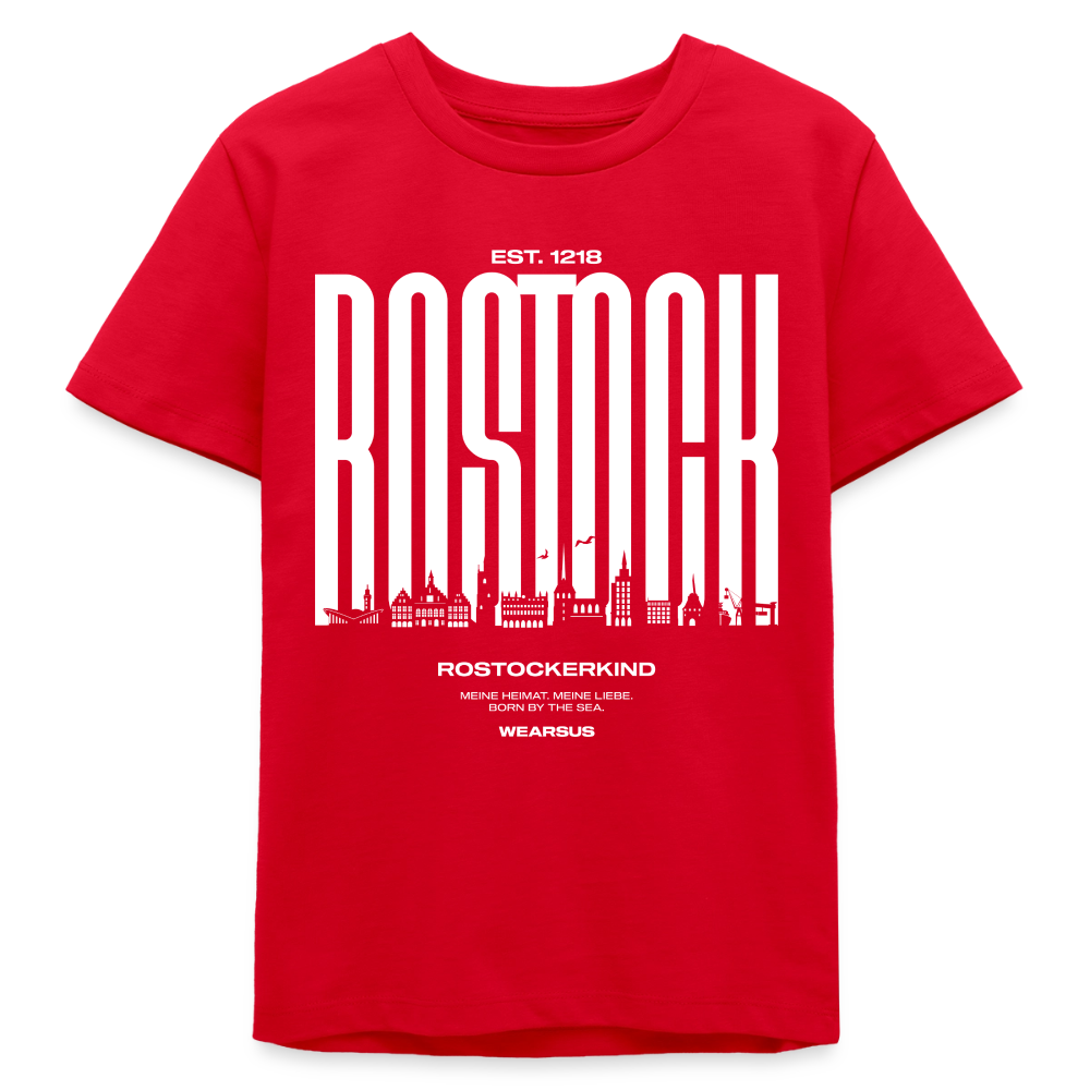 Rostock 'Rostockerkind' Bio T-Shirt Kinder 9-13 Jahre Front Print Farbe - Rot