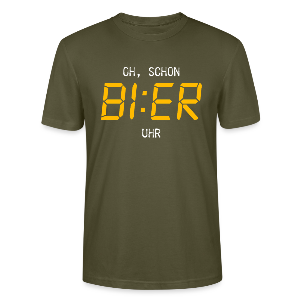 Unisex Sprüche T-Shirt 'Oh, schon Bier Uhr' - Khaki