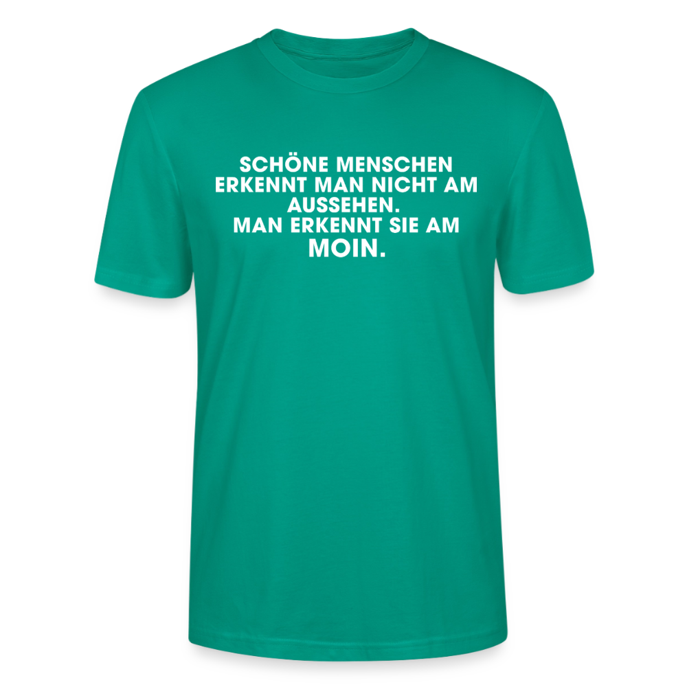 Unisex Sprüche T-Shirt 'Schöne Menschen erkennt man am Moin' Fun Shirt - Blaugrün
