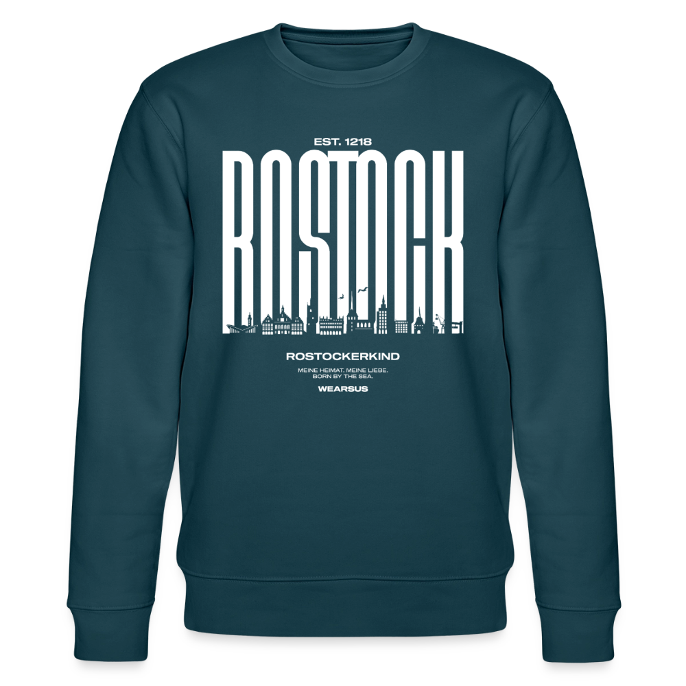 Rostock 'Rostockerkind' Bio Sweatshirt Unisex Front Print weiß - Dunkles Petrol