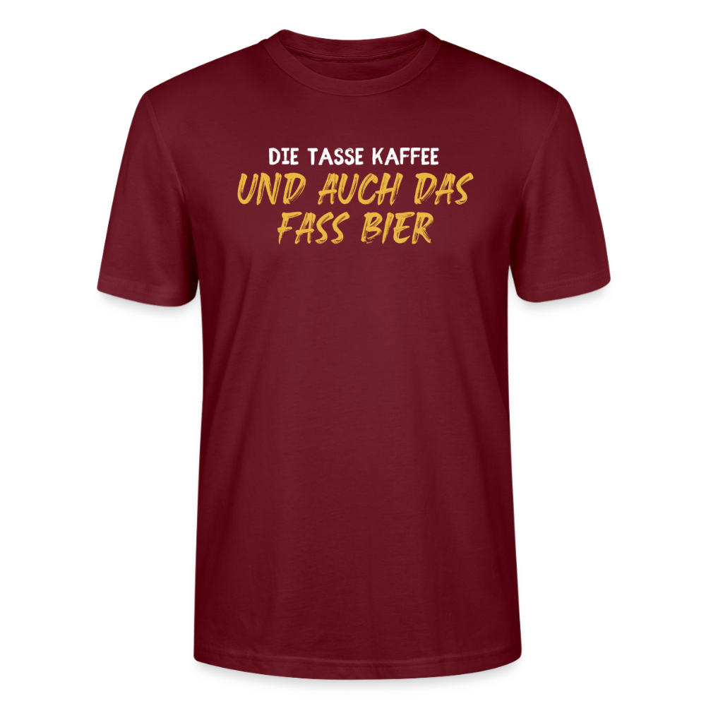 Unisex Sprüche T-Shirt 'Die Tasse Kaffee und auch das Fass Bier' - Burgunderrot