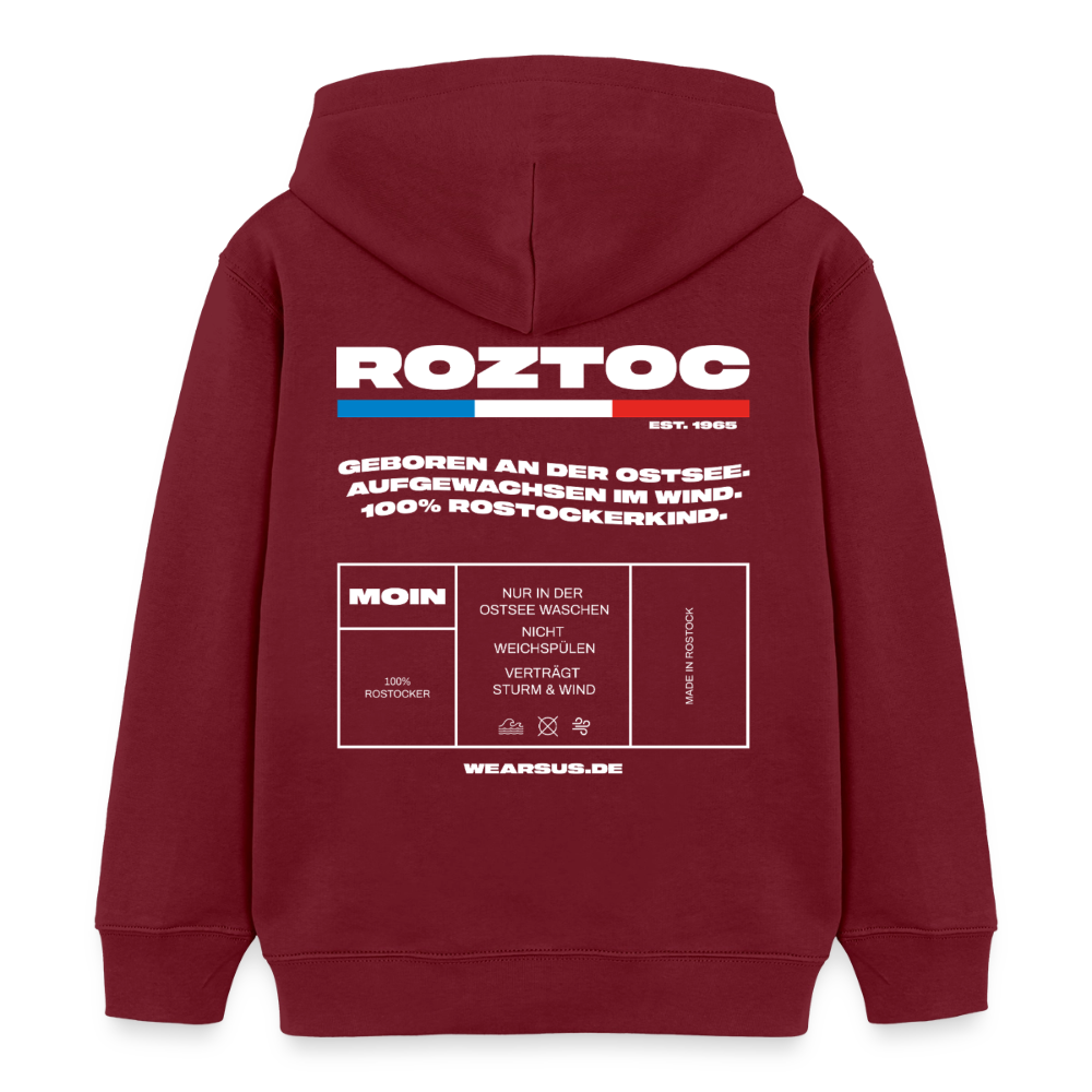 Rostock 'ROZTOC' Edition Bio Zip Hoodie Kinder 3-8 Jahre Farbe - Burgunderrot