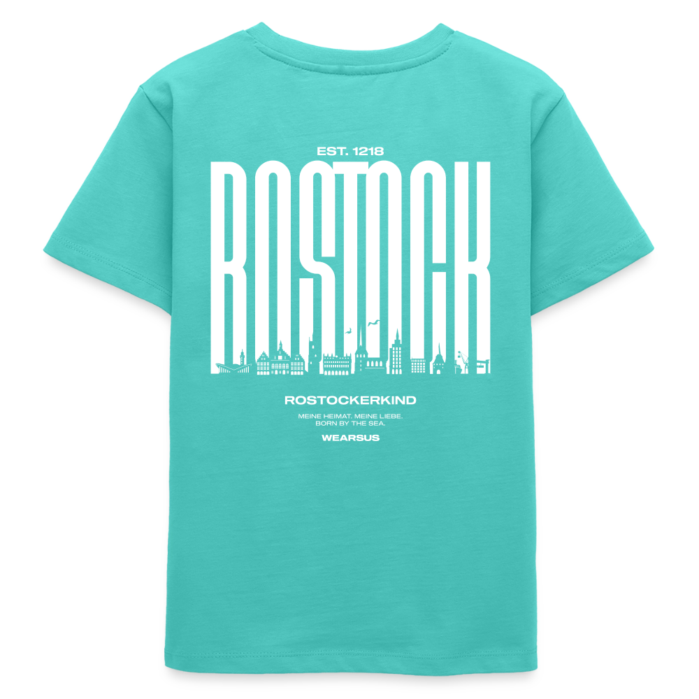 Rostock 'Rostockerkind' Bio T-Shirt Kinder 9-13 Jahre Back Print Farbe - Poolblau