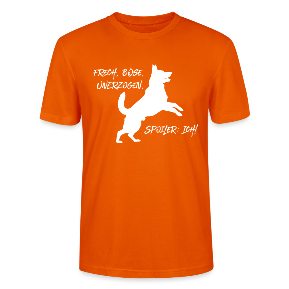 Unisex Sprüche T-Shirt 'Frech, böse, unerzogen. Spoiler: Ich!' - Tieforange
