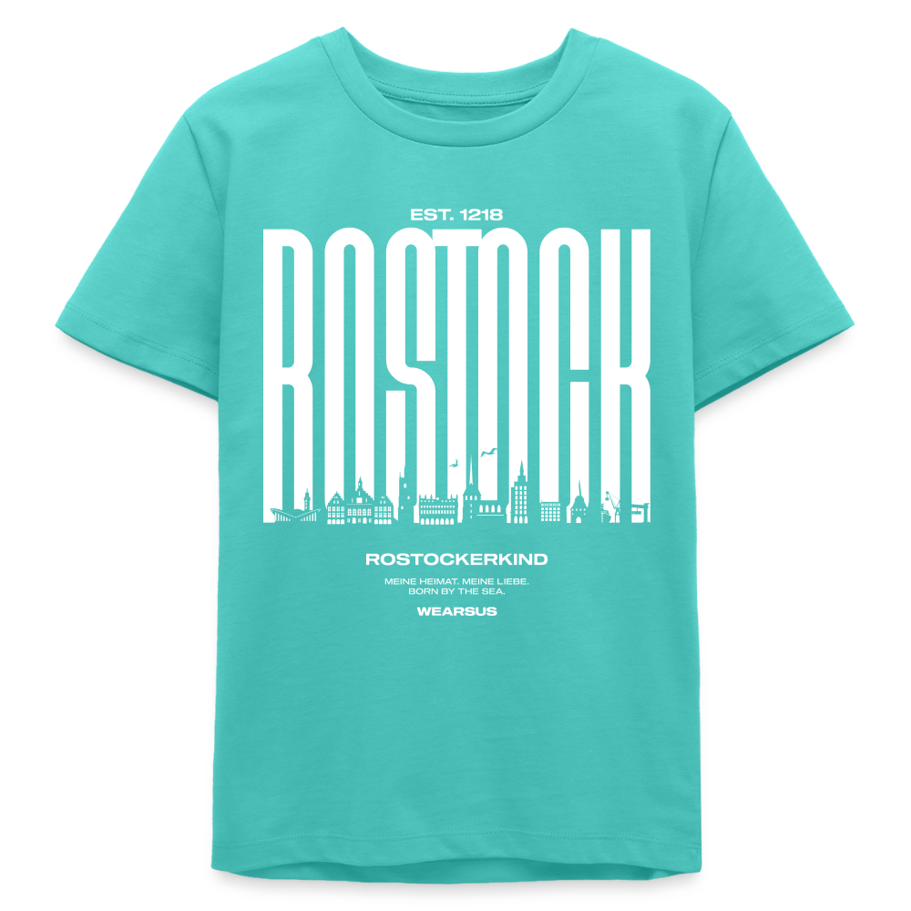Rostock 'Rostockerkind' Bio T-Shirt Kinder 9-13 Jahre Front Print Farbe - Poolblau