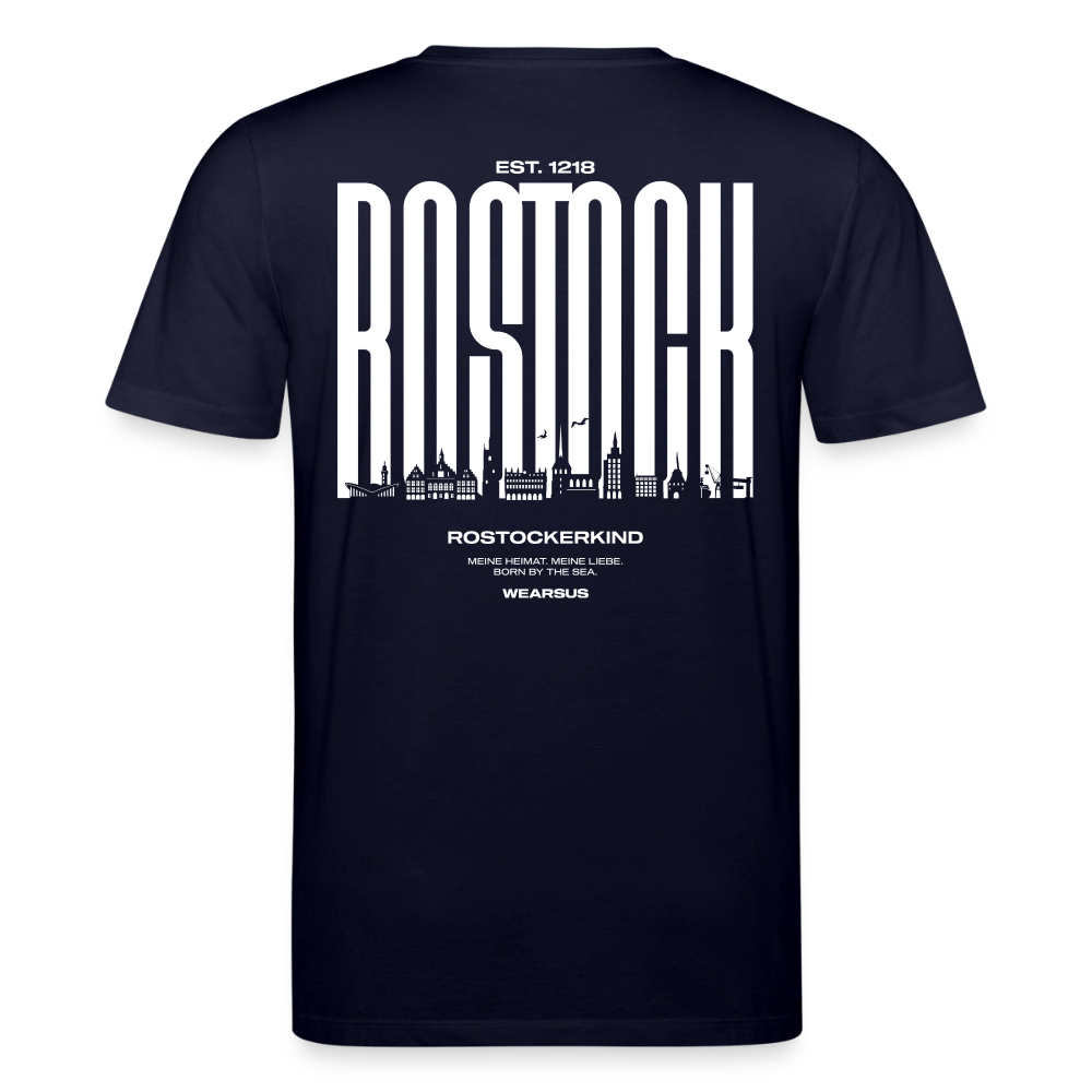 Rostock 'Rostockerkind' Bio T-Shirt Unisex Back Print Farbe 180 g/m² - Navy