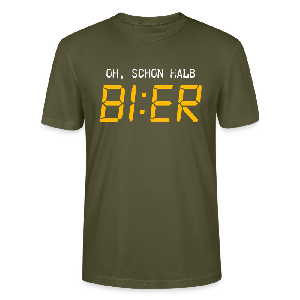 Unisex Sprüche T-Shirt 'Oh, schon halb Bier' - Khaki
