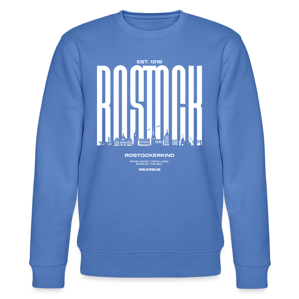 Rostock 'Rostockerkind' Bio Sweatshirt Unisex Front Print weiß - Blau