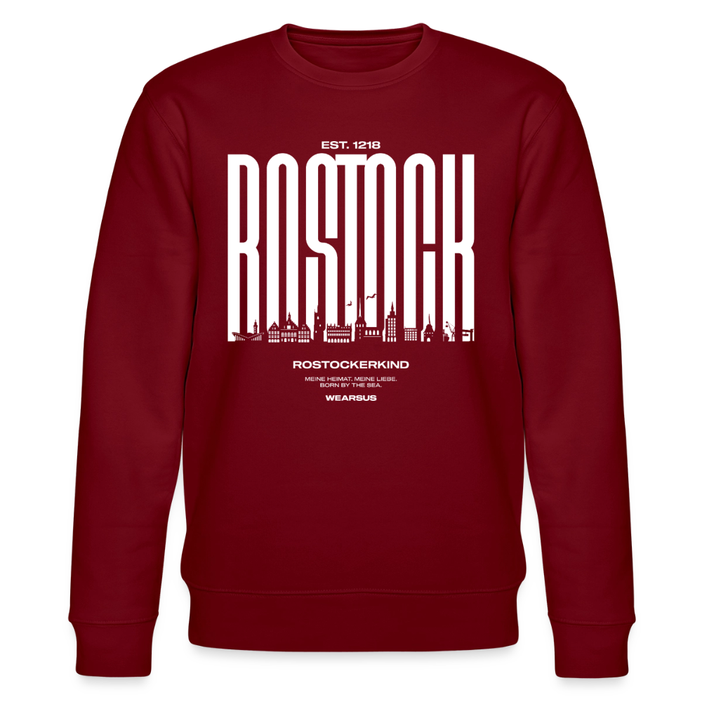Rostock 'Rostockerkind' Bio Sweatshirt Unisex Front Print weiß - Burgunderrot