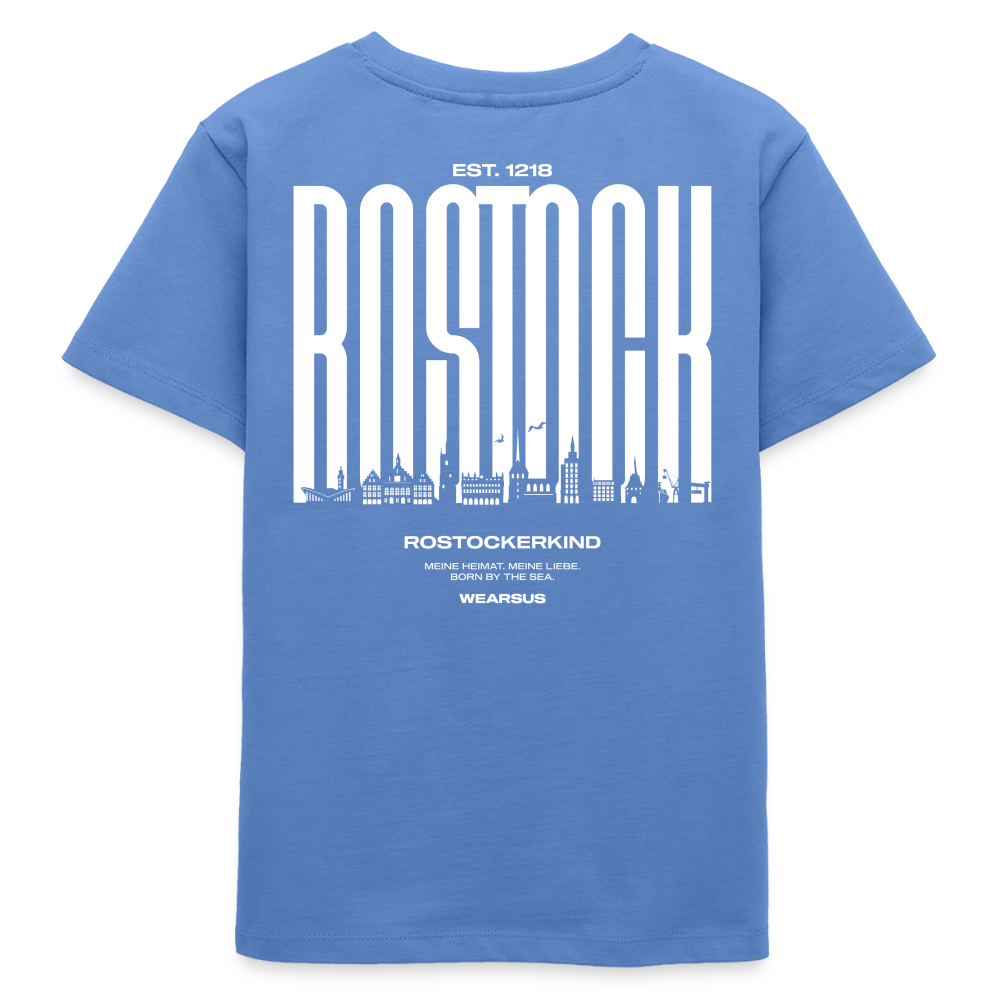 Rostock 'Rostockerkind' Bio T-Shirt Kinder 9-13 Jahre Back Print Farbe - Blau