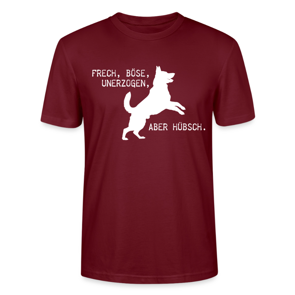 Unisex Sprüche T-Shirt 'Frech, böse, unerzogen, aber hübsch.' - Burgunderrot
