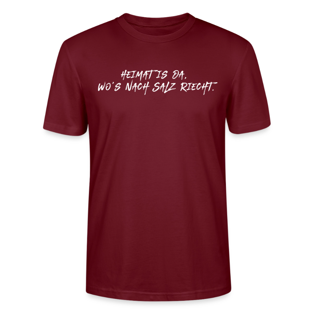 Unisex Sprüche T-Shirt ‘Heimat is da, wo’s nach Salz riecht.’ Fun Shirt - Burgunderrot