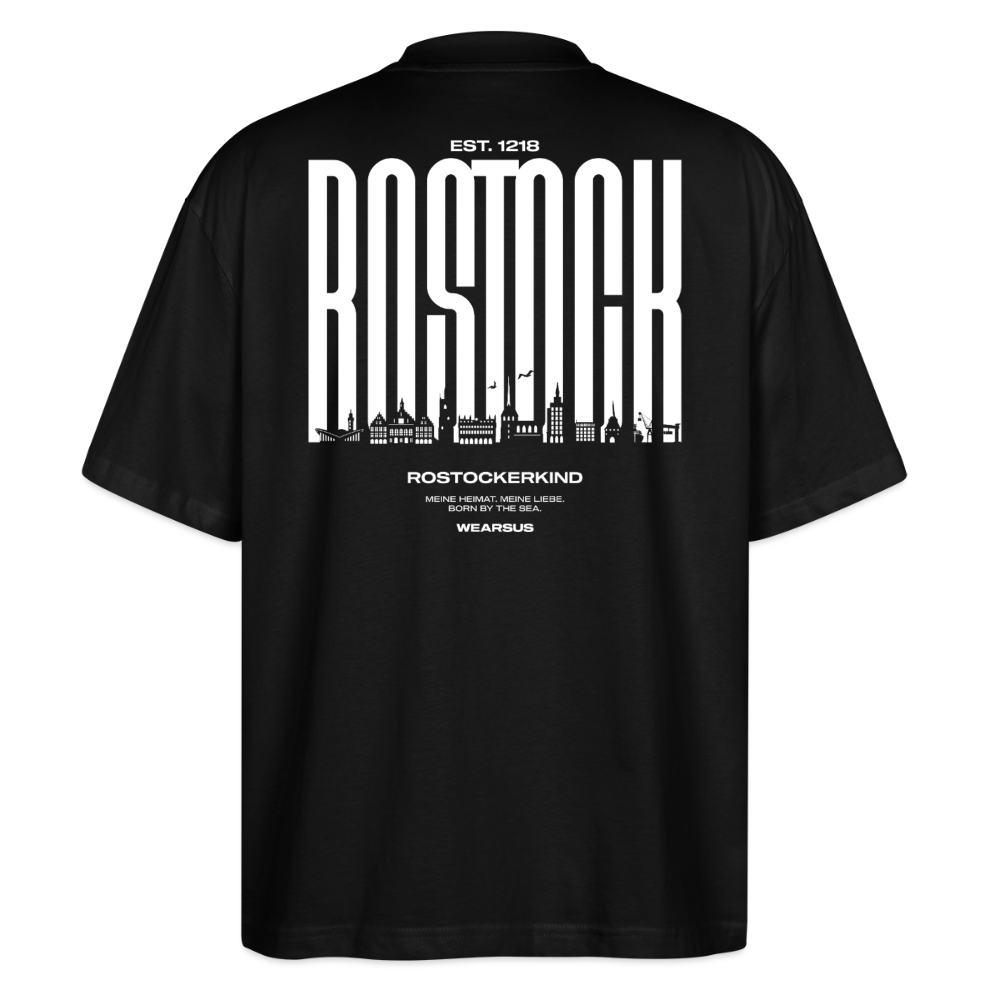 Rostock 'Rostockerkind' Bio Oversized T-Shirt Unisex Back Print Farbe - Schwarz
