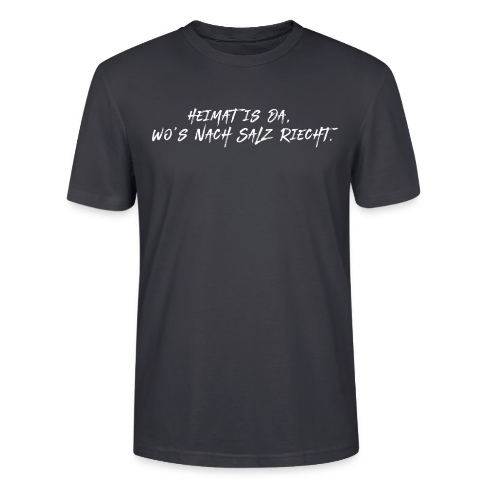 Unisex Sprüche T-Shirt ‘Heimat is da, wo’s nach Salz riecht.’ Fun Shirt - Dunkles Graublau