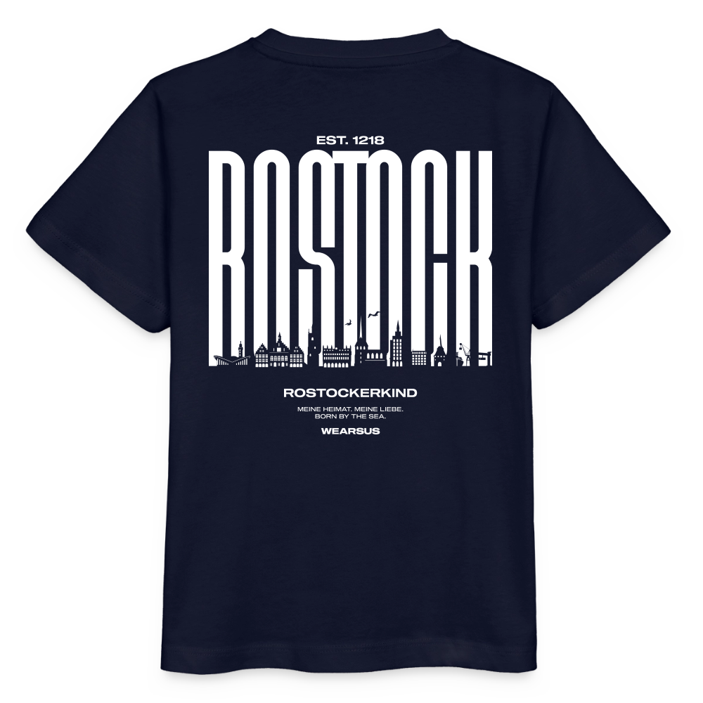 Rostock 'Rostockerkind' Bio T-Shirt Kinder 3-8 Jahre Back Print Farbe - Navy