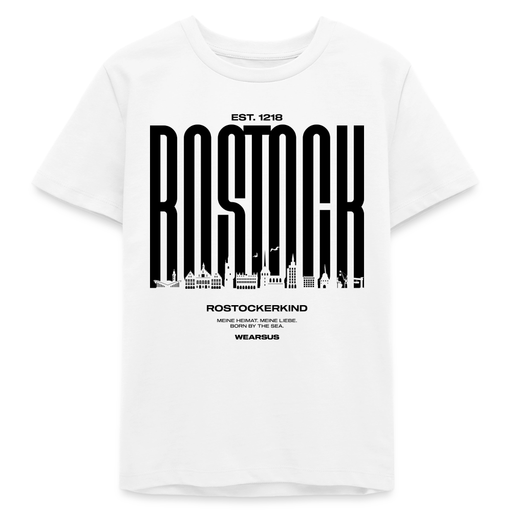 Rostock 'Rostockerkind' Bio T-Shirt Kinder 9-13 Jahre Front Print weiß - Weiß