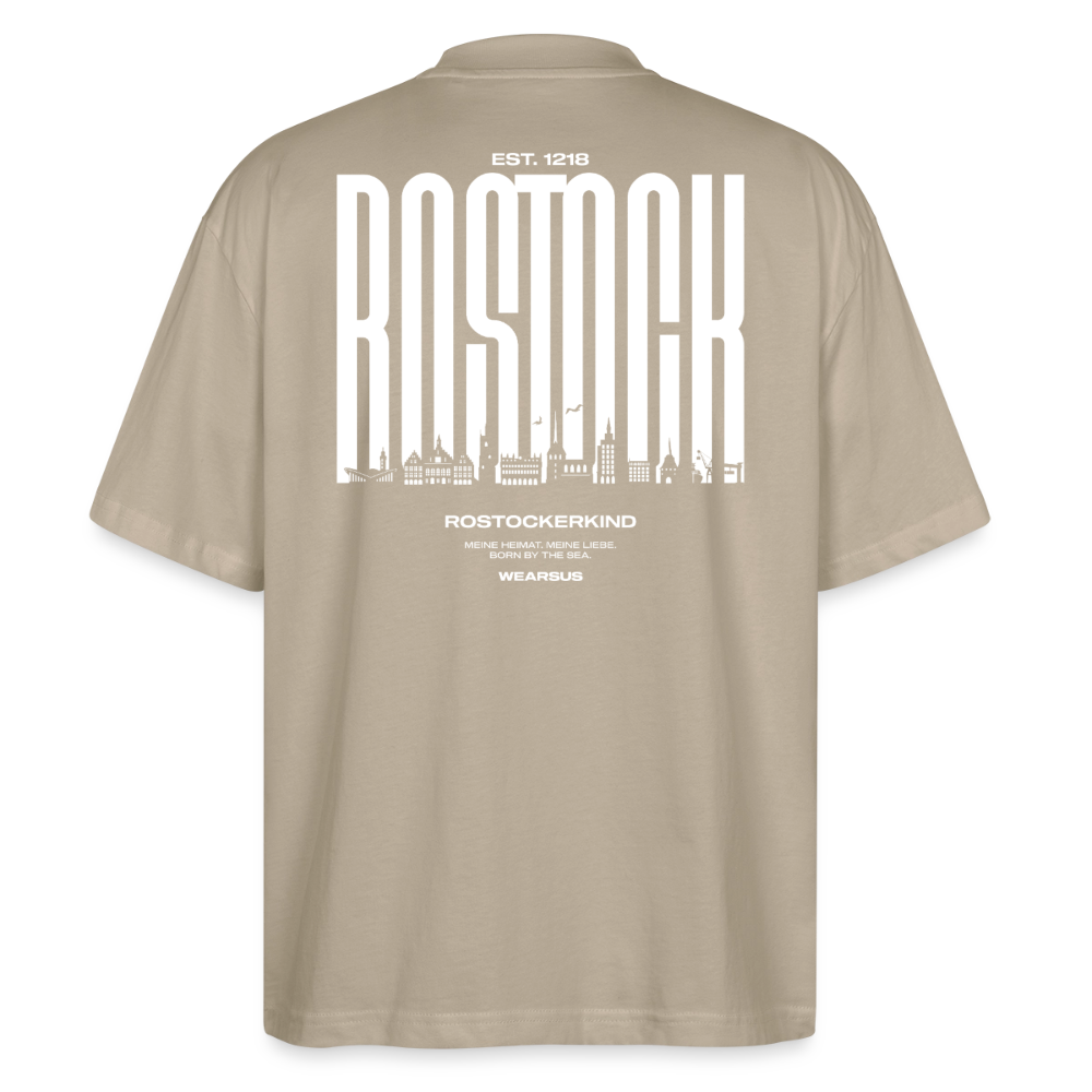 Rostock 'Rostockerkind' Bio Oversized T-Shirt Unisex Back Print Farbe - Steingrau