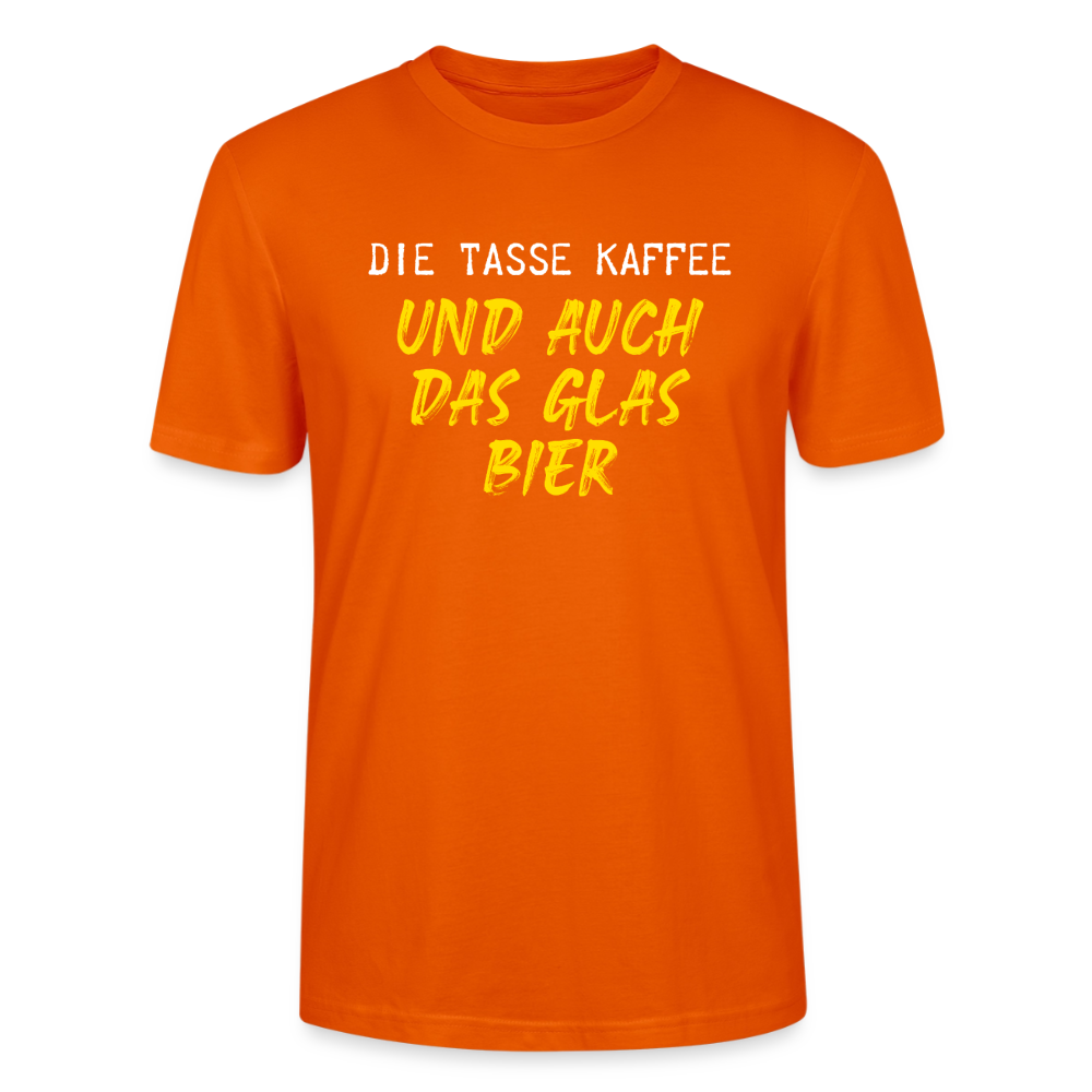 Unisex Sprüche T-Shirt 'Die Tasse Kaffee und auch das Glas Bier' - Tieforange
